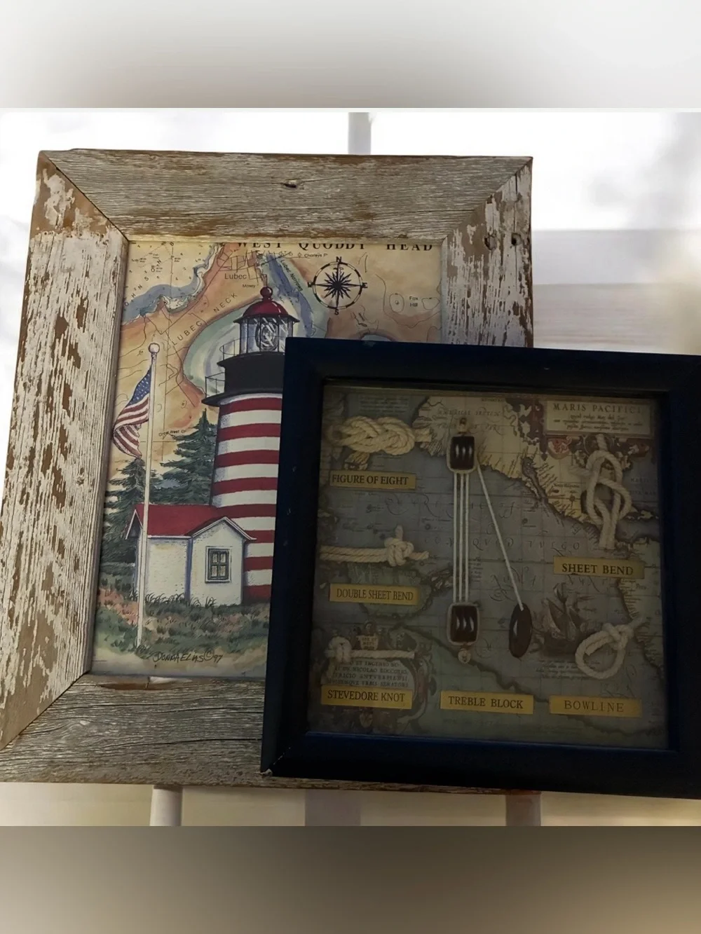 Coastal Lighthouse Framed Wall Art in Red, White & Blue
